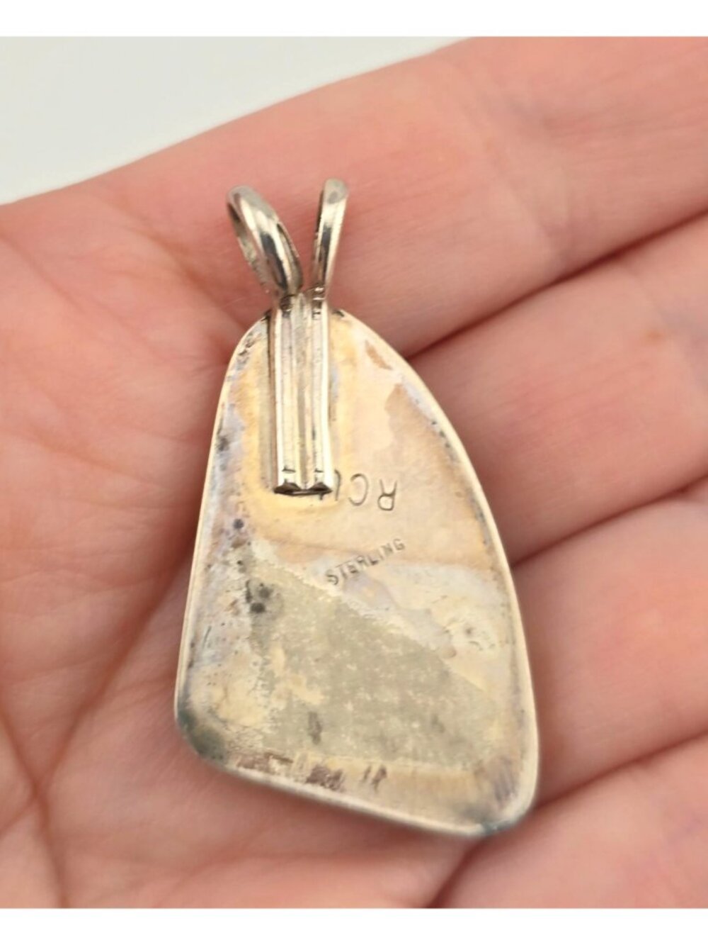 Sterling Silver & Brown Polished Stone Pendant Teardrop 1.75" - Picture 4 of 6
